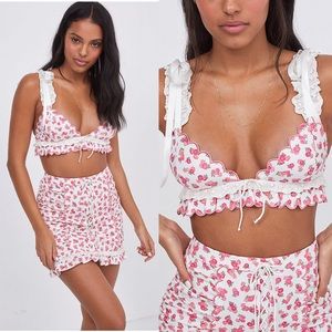 For Love & Lemons Baby Blooms Triangle Bralette Pink & White Medium